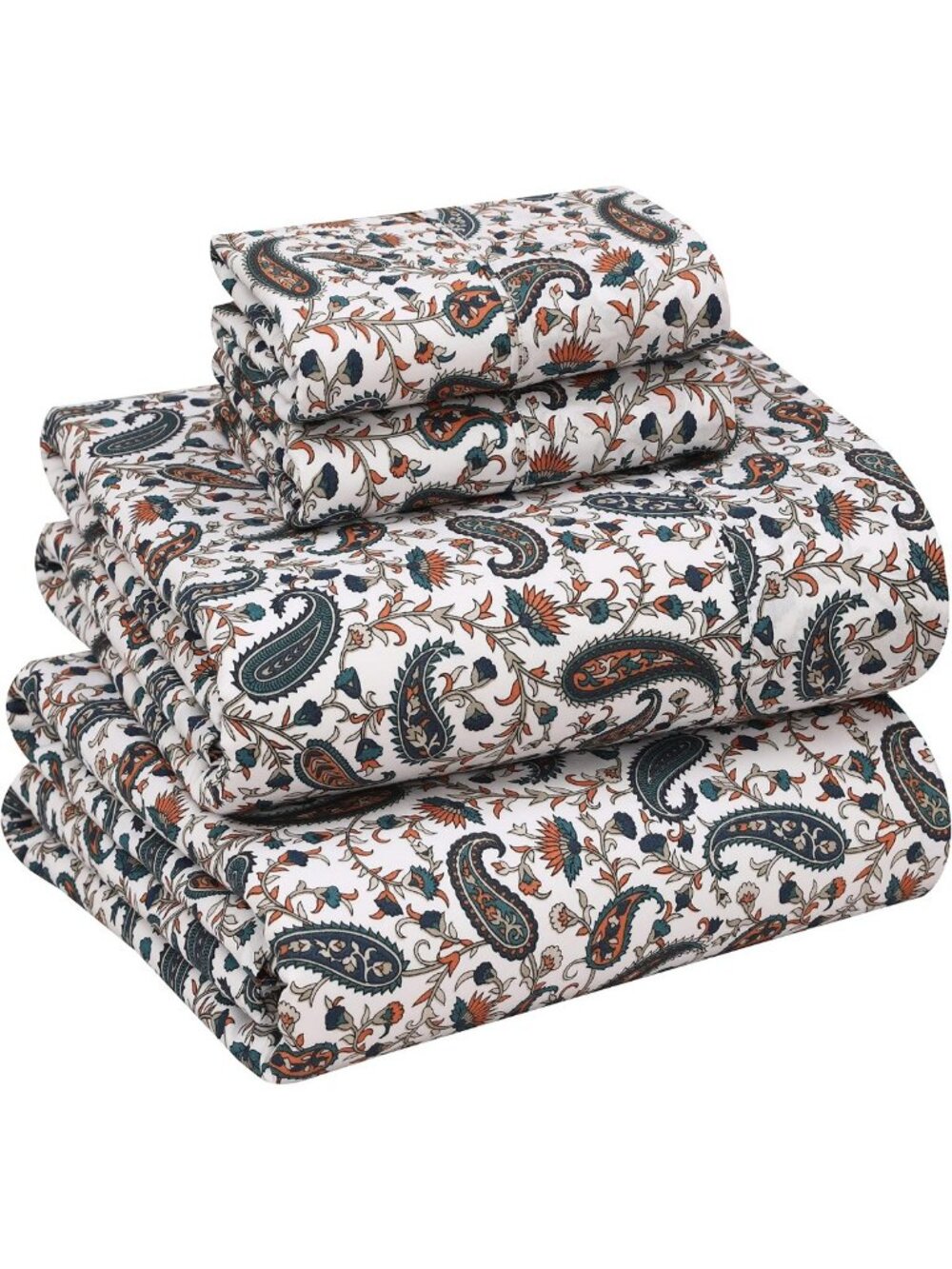 100% Cotton Percale King Sheet Set - Teal Paisley, Soft & Breathable Bedding